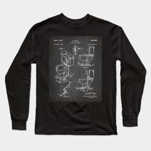 Toilet Seat Patent - Housewarming Bathroom Art - Black Chalkboard Long Sleeve T-Shirt